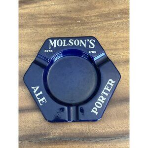 Vintage MOLSON'S PORTER ALE Blue Enamel Porcelain Ashtray Beer Bar Brewery